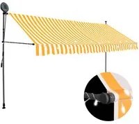 Tenda da Sole Retrattile Manuale LED 350 cm Bianca e Arancione 145860