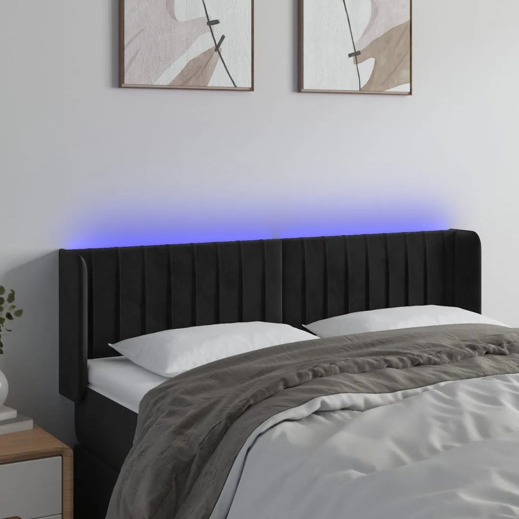 Testiera A Led Nera 147x16x78/88 Cm İn Velluto /
