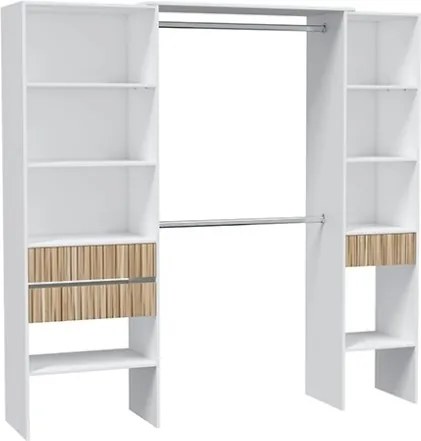 Armadio Guardaroba Aperto 190x40x187 Ethna Bianco E Rovere Listato