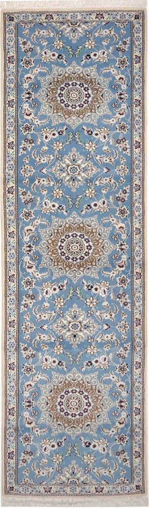 Nain Tappeto persiano 300 x 80 Blu (Iran) Annodato A Mano