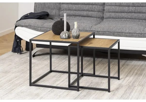 Set di tavolini da caffè SARON 2 pz quercia/nero