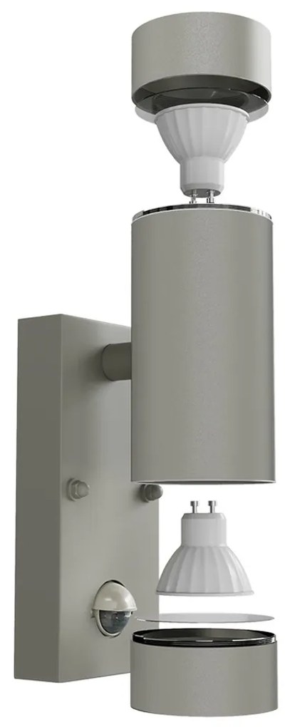 Applique Bidirezionale IP65 2xGU10 con sensore Movimento - Grigia