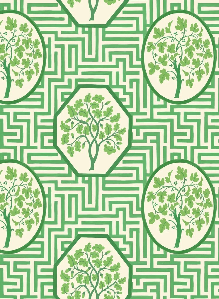 GP & J Baker Carta da parati Royal Maze - Royal Green