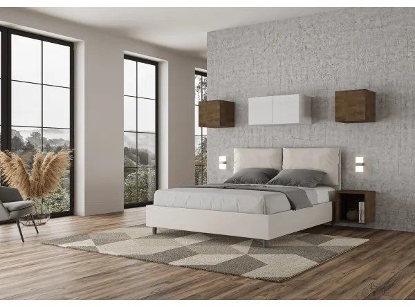 Letto matrimoniale contenitore imbottito 160x210 similpelle bianco Antea