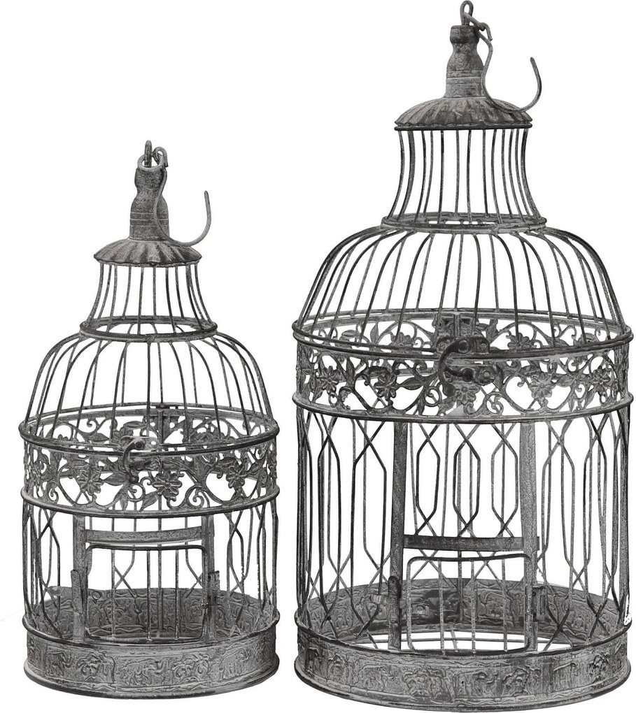 DORIAN - set di 2 gabbie rotonde bianco ossidato