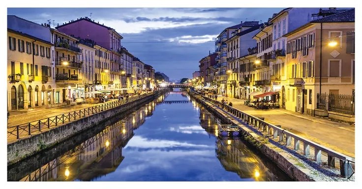 Stampa su tela Milano navigli, multicolore 90 x 190 cm