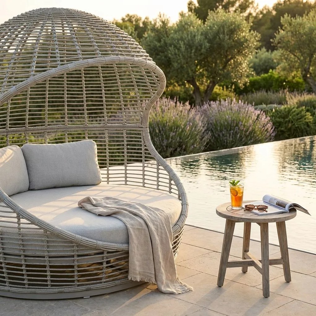 AITANA - conchiglione con struttura in alluminio wicker grigio chiaro