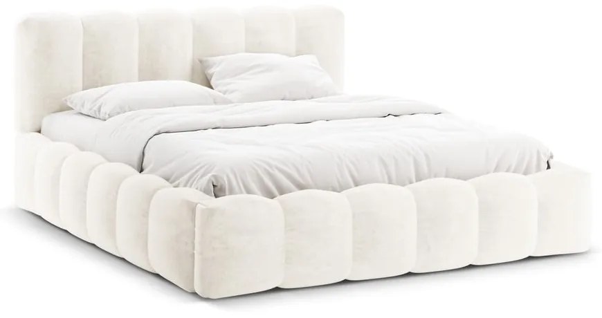 Letto matrimoniale imbottito color crema con spazio contenitivo e rete 200x200 cm Lupine - Micadoni Home