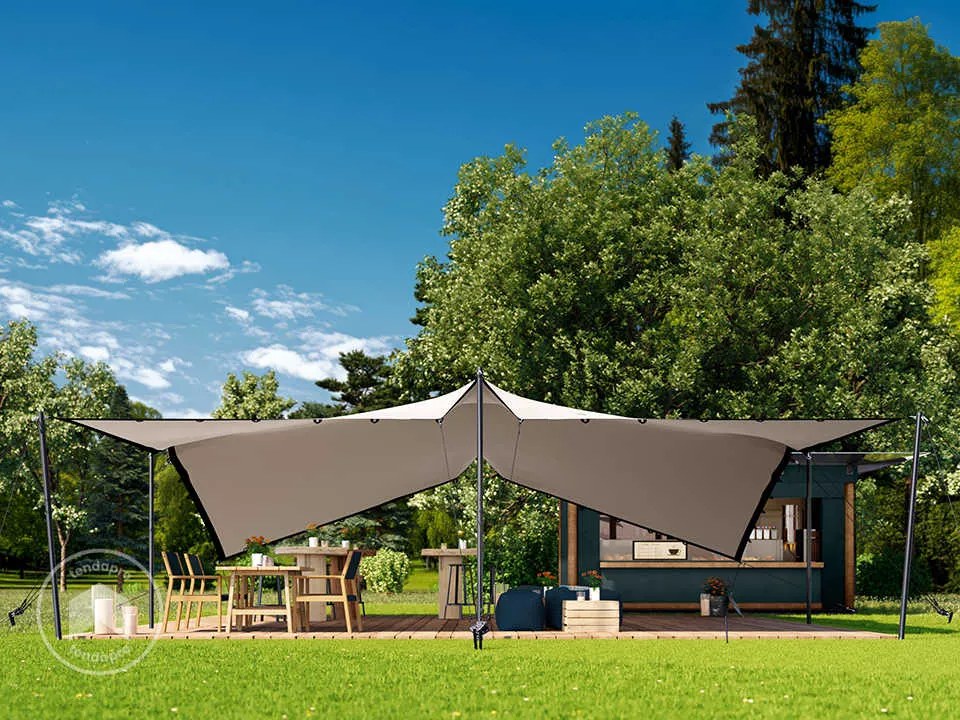 TOOLPORT Tenda stretch 7,5 x 7,5 m, set di pali in alluminio incluso, color sabbia - (1705)
