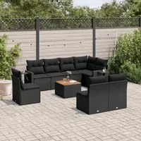 Set Divani da Giardino 9 pz con Cuscini Nero in Polyrattan 3256930