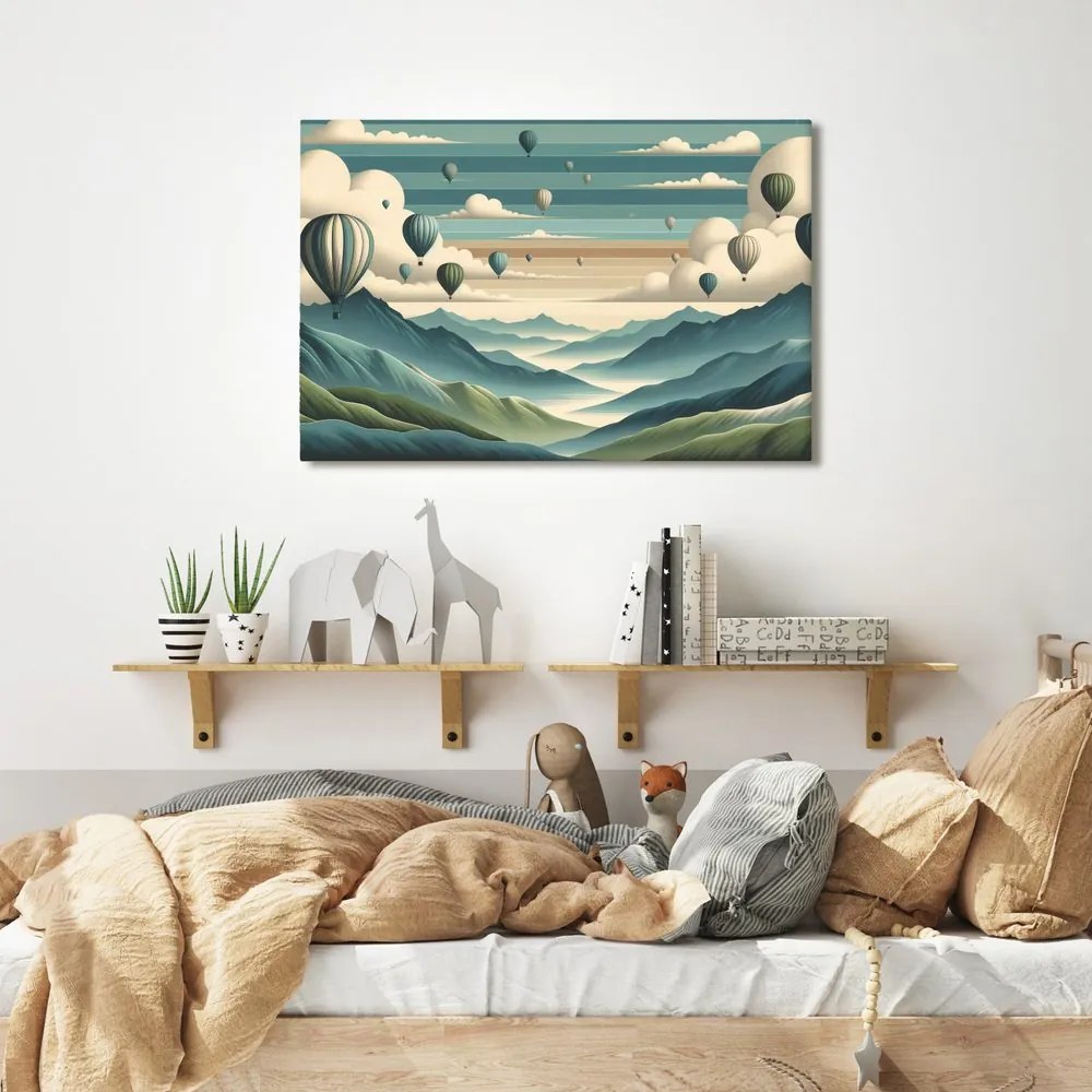 Quadro su tela – Mongolfiere sopra paesaggio montano