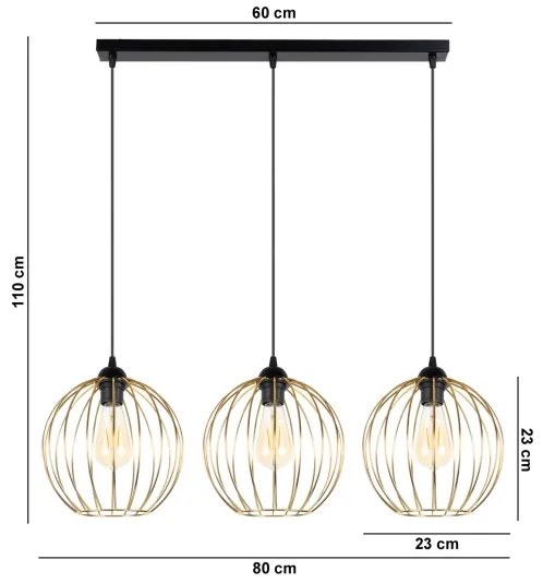 Lampadario a sospensione con filo MATT 3xE27/60W/230V nero/oro