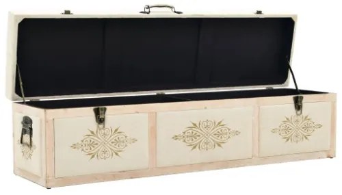 Cassapanca 110 cm Crema in Legno Massello di Abete e Tessuto