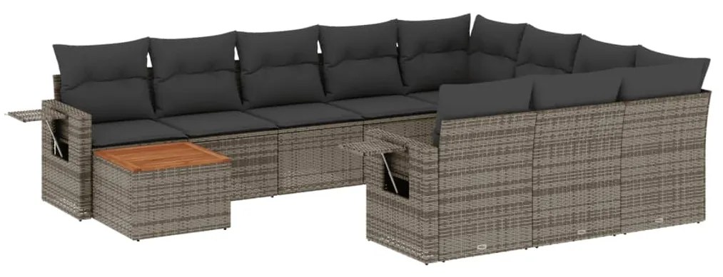 Set divani da giardino 11 pz con cuscini in polyrattan grigio