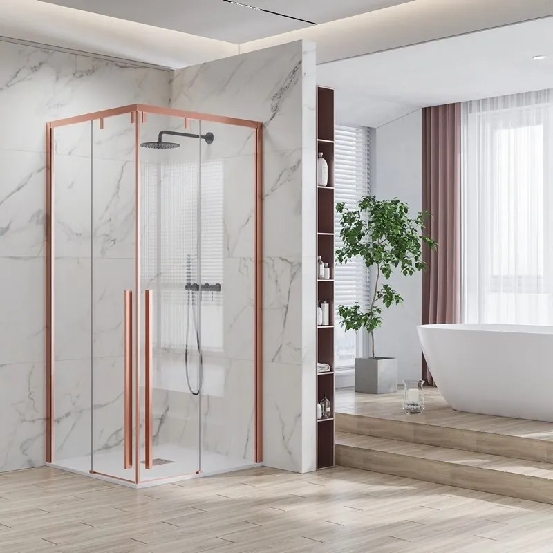 Kamalu - Box doccia 90x90 colore oro rosa doppio scorrevole vetro 8mm | KSA1000RG