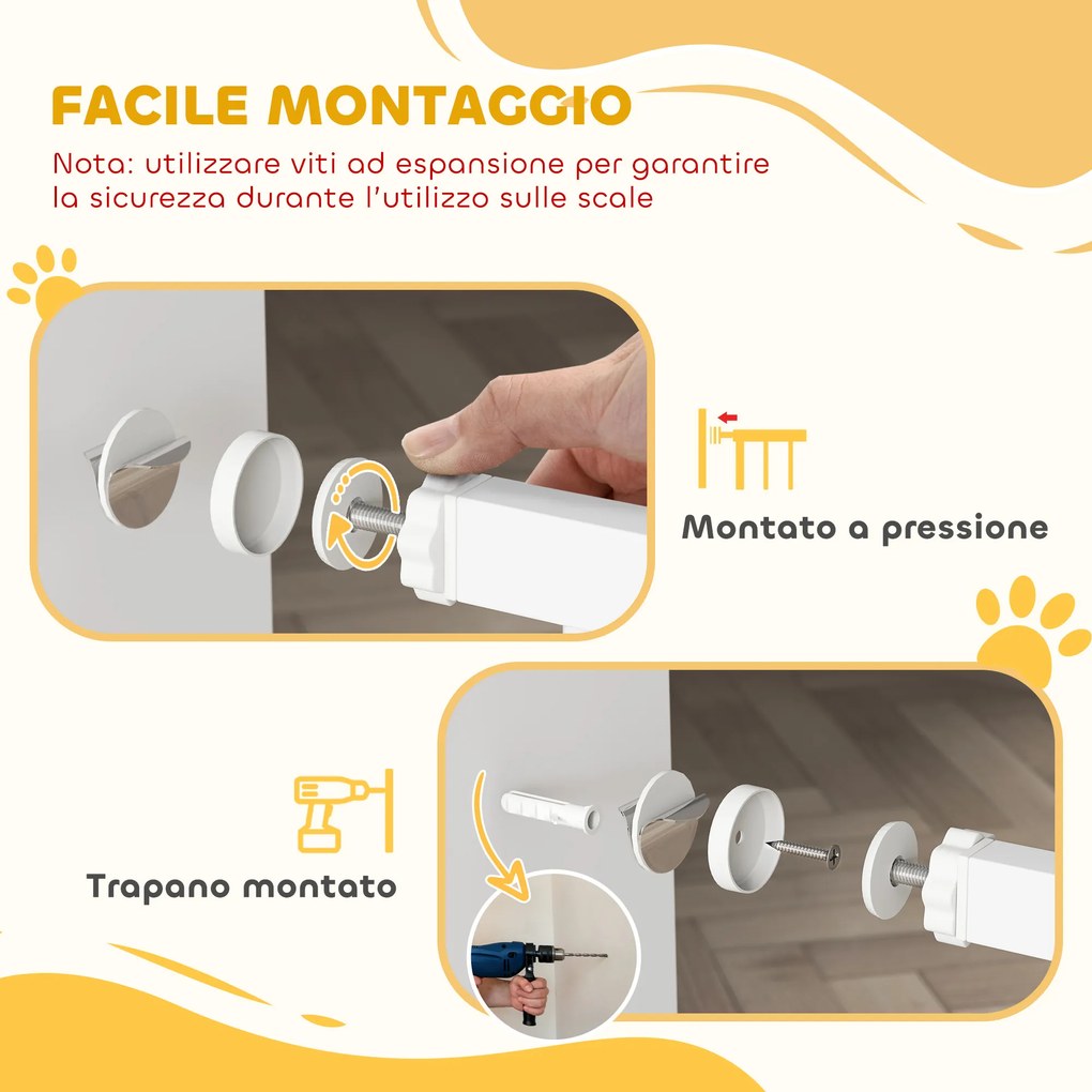 Cancello di Sicurezza per Bambini e Animali 76-103x76 cm Chiusura Automatica e Montaggio a Pressione Bianco...