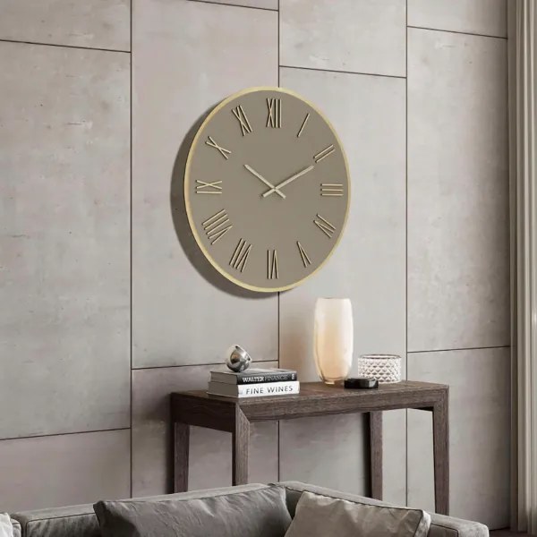 Orologio rotondo D80 cm in Laminam Ardesia con dettagli Oro LAZARUS