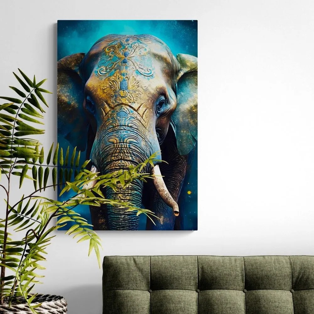 Stampa su tela – Elefante blu-oro
