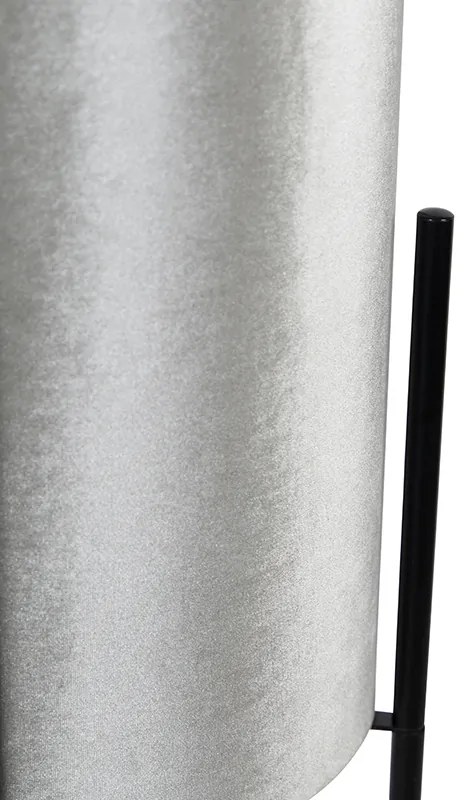 Lampada da terra moderna nera con paralume in velluto grigio - Rich