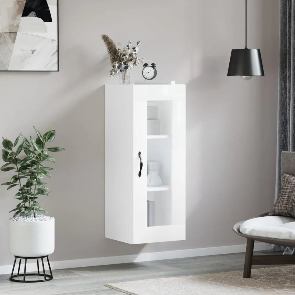 Mobile A Parete Bianco Lucido 34,5x34x90 Cm /