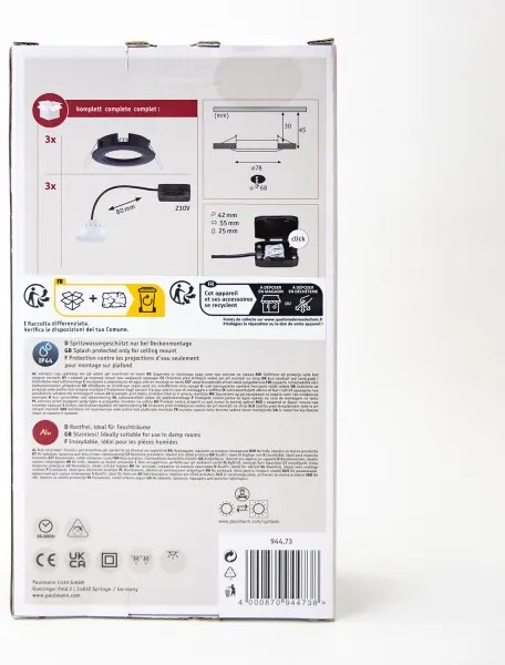 Paulmann 94473 - SET 3xLED/6W IP44 Lampada da incasso per bagno NOVA 230V