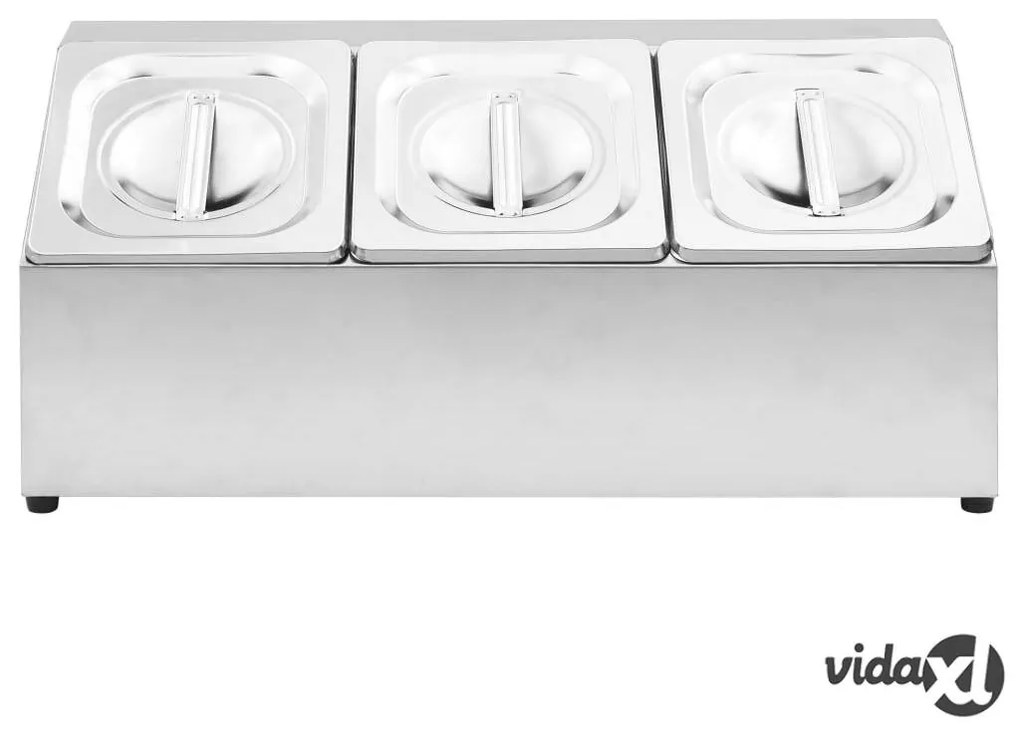 vidaXL Supporto Gastronorm con 3 Contenitori GN 1/6 in Acciaio Inox