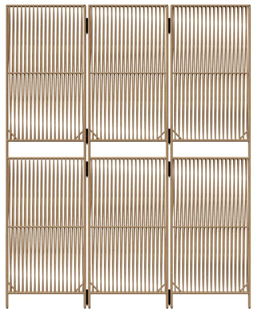 Divisorio per ambienti a 3 pannelli beige in polyrattan