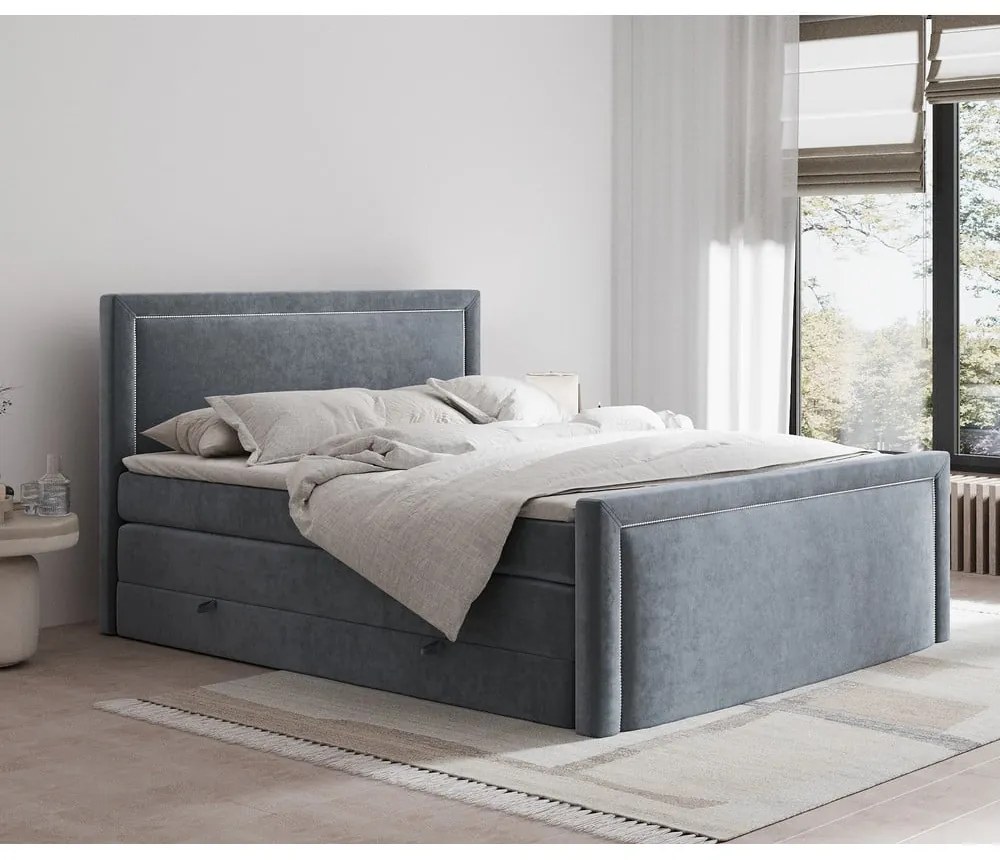 Letto boxspring grigio scuro con contenitore 140x200 cm Lavenda – Maison de Rêve