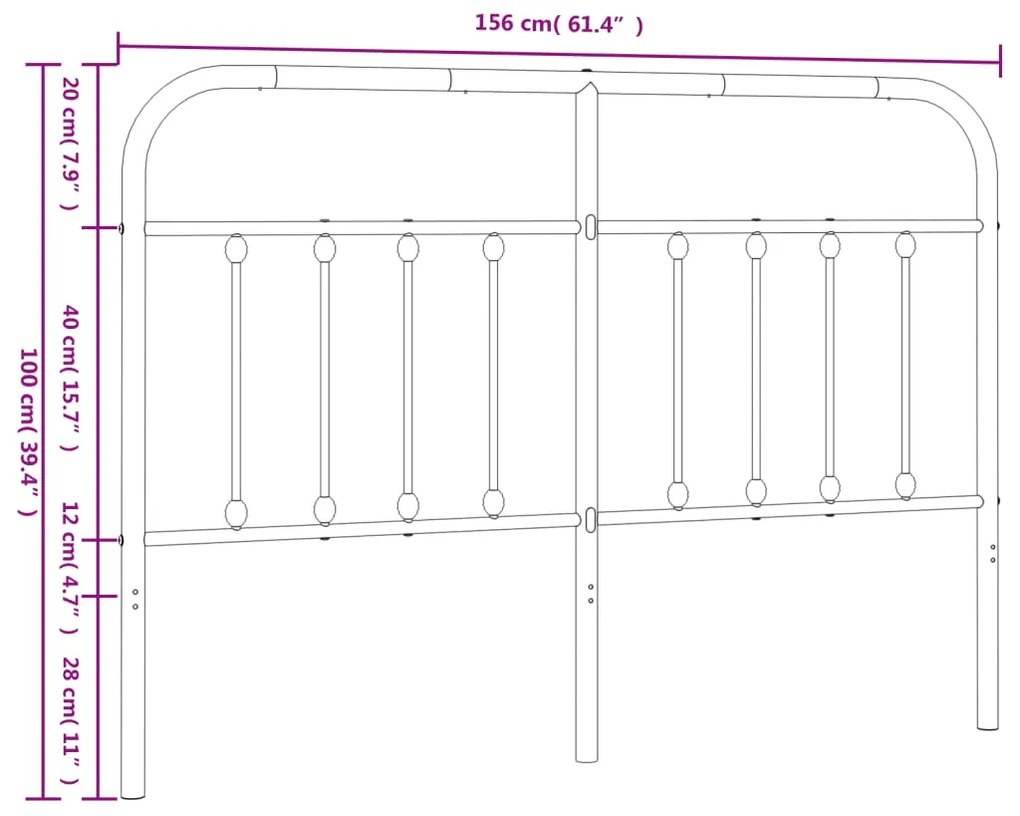 Testiera in Metallo Bianco 150 cm