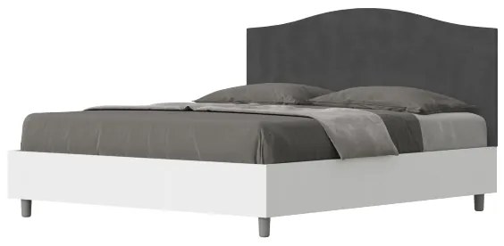 Letto contenitore da 160x190 in legno bianco e testata in microfibra grigio Grace