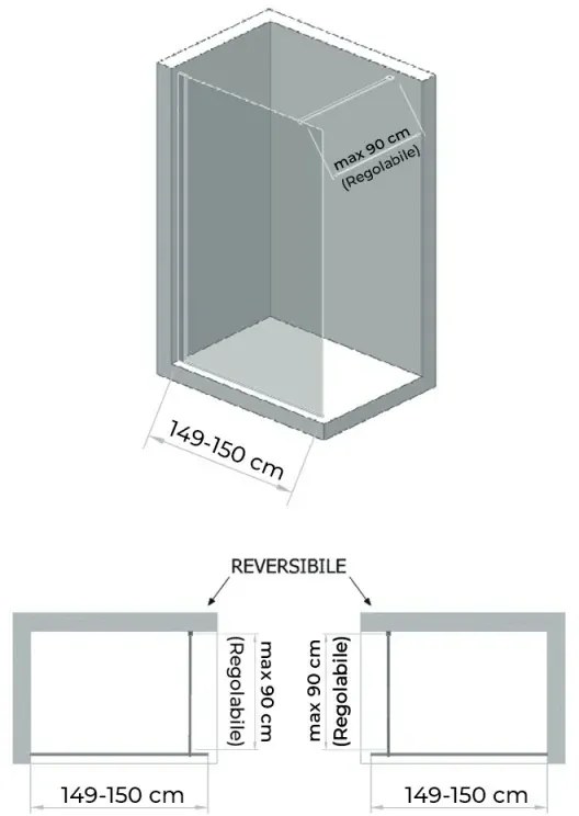 Doccia Walk-In 150 cm cristallo trasparente 6 mm H 200 cm Klug