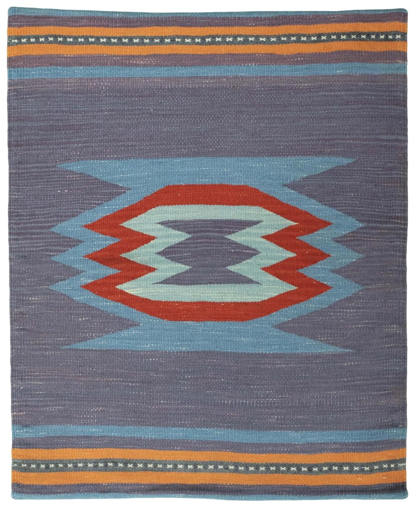 Kilim Tappeto 80x100 Blu (Iran) Tessuto A Mano