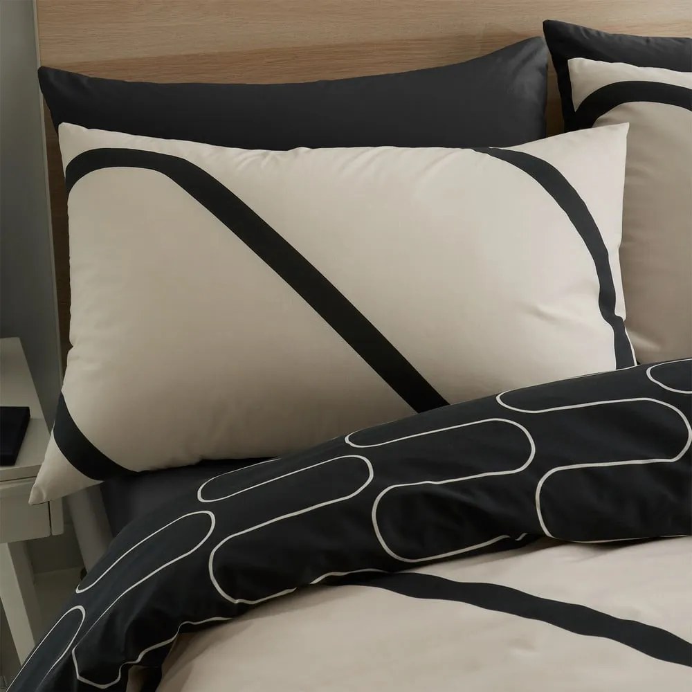Set copripiumino e federa nero e beige per letto matrimoniale e per letto esteso 230x220 cm Linear Curve – Catherine Lansfield