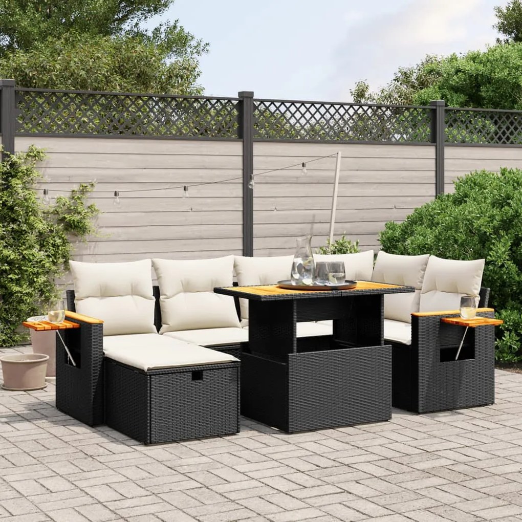 Set divani da giardino con cuscini 7pz nero polyrattan