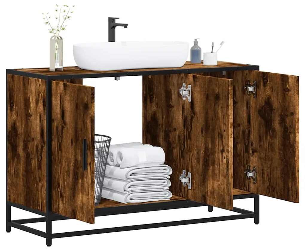 Mobile Lavabo Bagno Rovere Fumo 90x33x60 Cm Legno Multistrato /