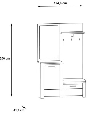 Parete attrezzata per ingresso con specchio HIRO bianco/grigio
