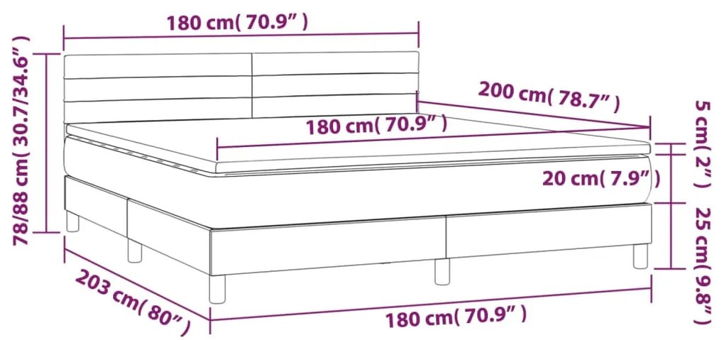 Letto a Molle Materasso e LED Grigio Chiaro 180x200 cm Velluto