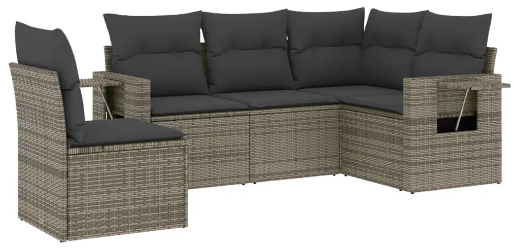 Set Divano da Giardino 5 pz con Cuscini Grigio in Polyrattan