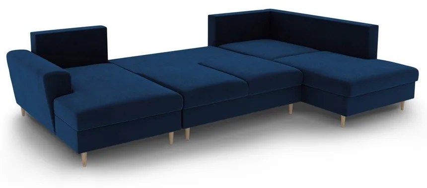 Divano angolare blu allungabile e con contenitore (con penisola a destra/a U) con rivestimento in velluto Kyoto – Cosmopolitan Design
