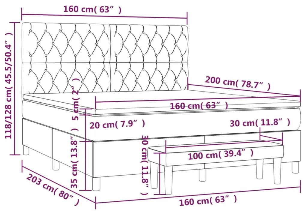 Giroletto a Molle con Materasso Grigio Chiaro160x200 cm Tessuto