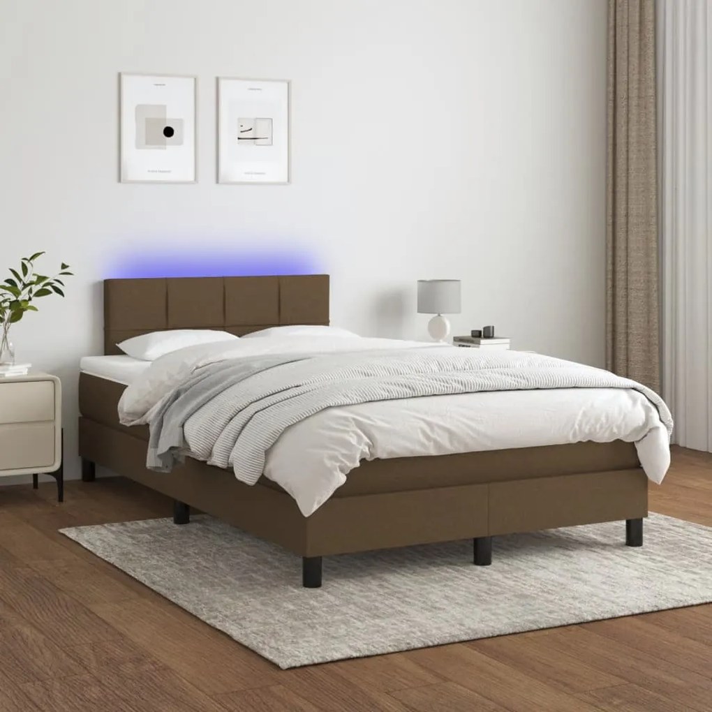 Letto a molle materasso e led marronescuro 120x190cm in tessuto
