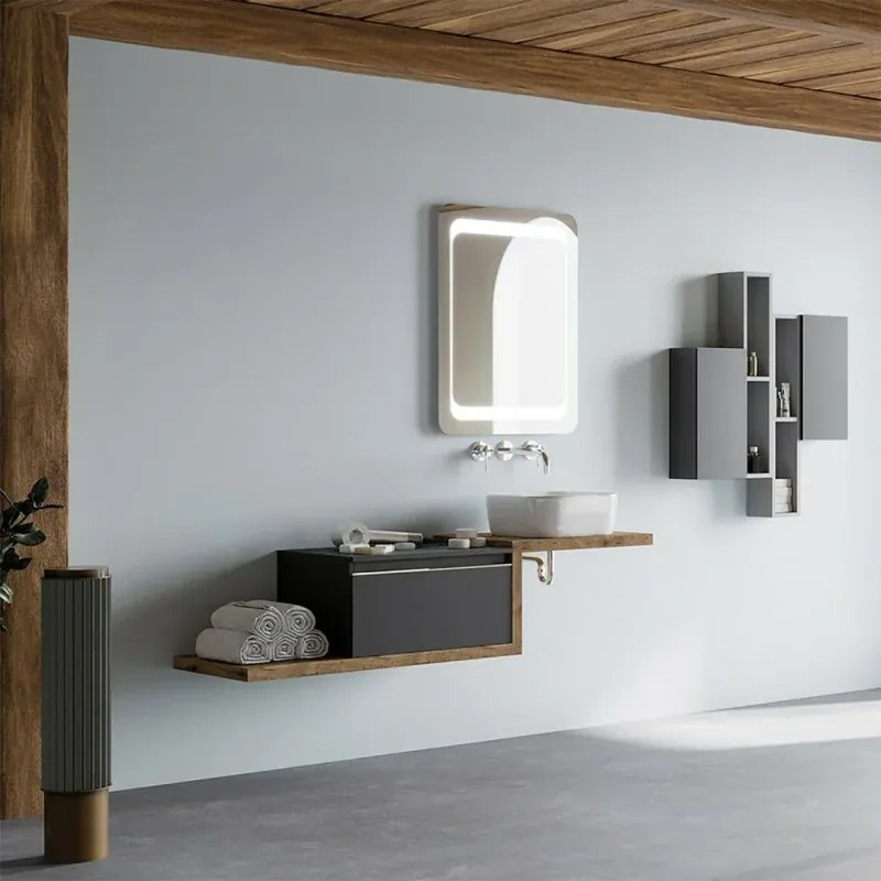 Mensola per lavabo dappoggio 100 cm in legno rovere naturale Linea