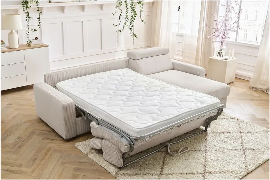 Divano angolare color crema allungabile (con composizione variabile) con rivestimento in velluto a coste Monaco – Bobochic Paris