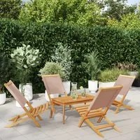 Sedie Giardino Pieghevoli 4pz Tortora Tessuto e Legno Massello 3214643