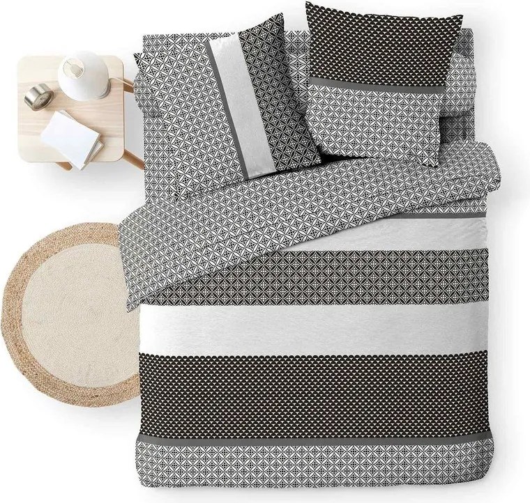 Set copripiumino e federa bianco e nero in cotone per letto matrimoniale ed esteso con lenzuolo incluso/6 pezzi 240x220 cm Meiko – douceur d'intérieur