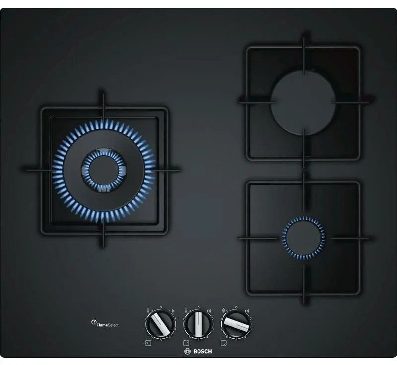 tavolo gas in vetro piano di lavoro semifiore nero 60 cm - ppc6a6b10 - bosch