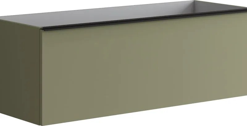 Mobile da bagno sospeso sotto lavabo Pixel plain 1 cassetto L 120 x H 40 x P 45.5 cm verde salvia laccato opaco, con maniglia nero opaco