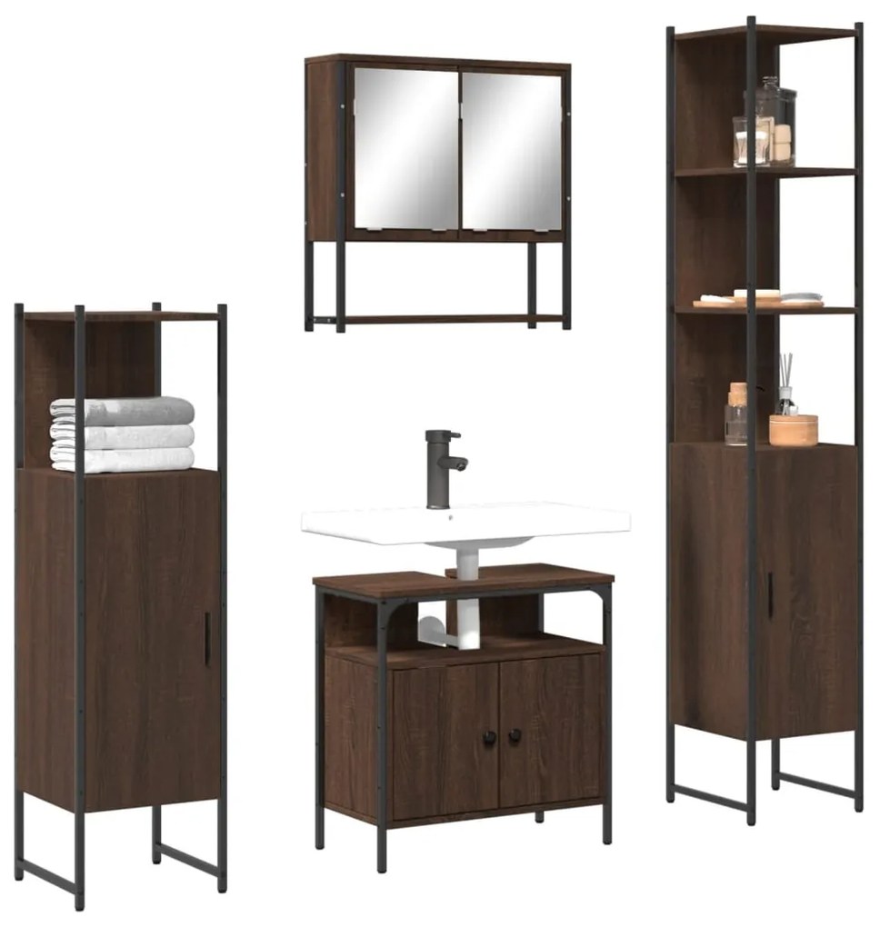 Set Mobili Da Bagno 4 Pz Rovere Marrone İn Legno Multistrato /