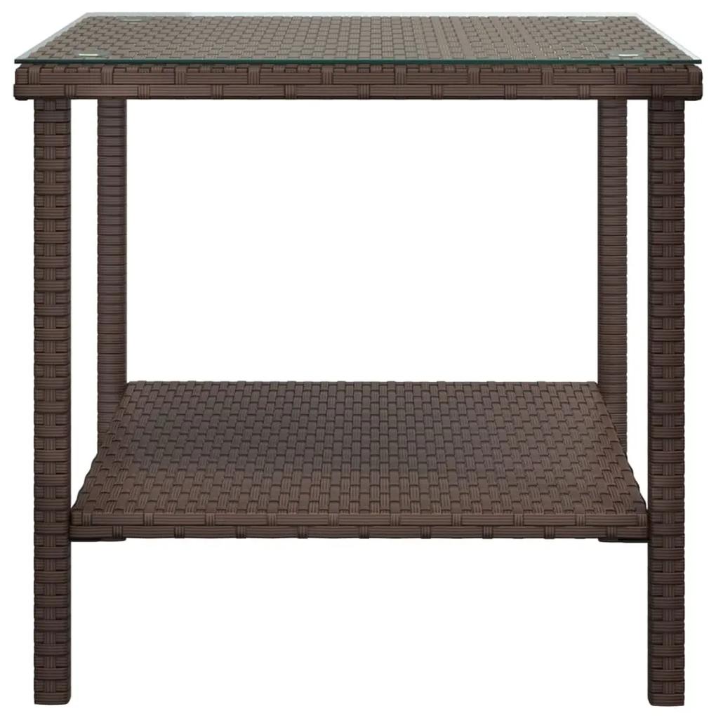 Tavolino marrone 45x45x45 cm polyrattan e vetro temperato