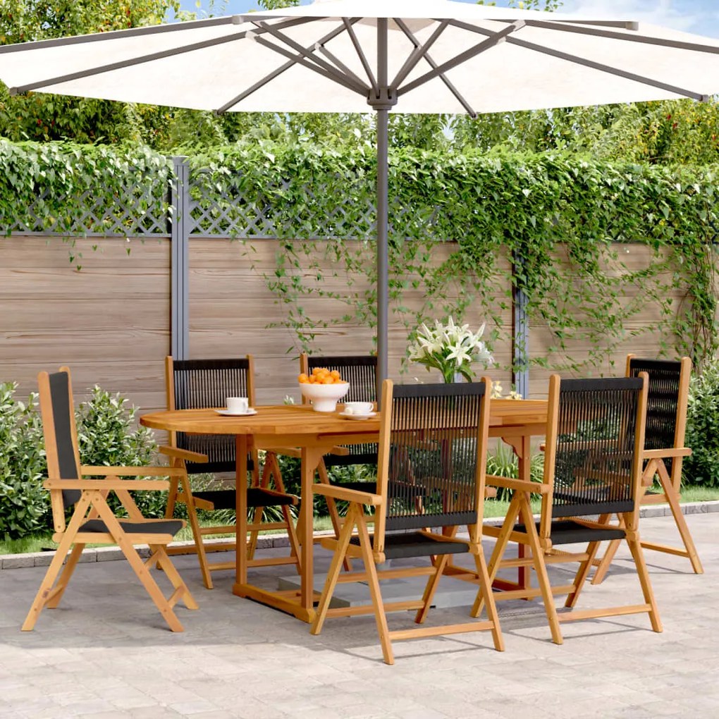 Set pranzo da giardino 7 pz nero polyrattan e legno massello